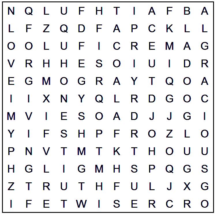 God's character wordsearch puzzle